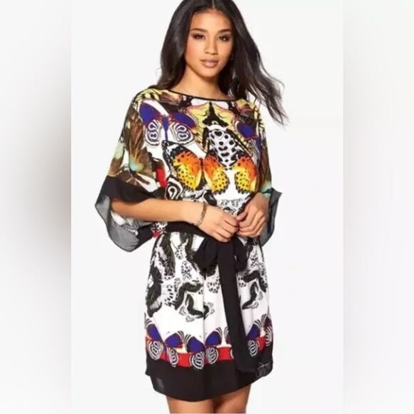 Desigual butterflies print Flutter Sleeve Mini Dress, S - Picture 1 of 14